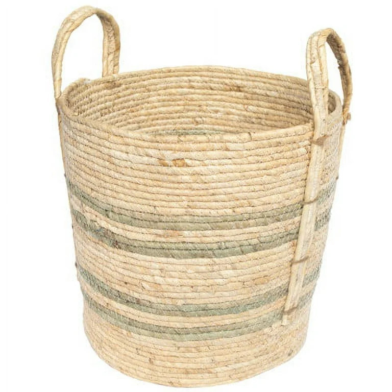Better Homes & Gardens Natural Maize Colored Stripe Basket, Green, Large | Walmart (US)