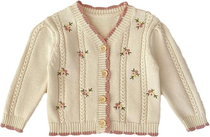 HOOLCHEAN Baby Girls Cotton Small Floral Embroidery Cardigan Sweater | Amazon (US)