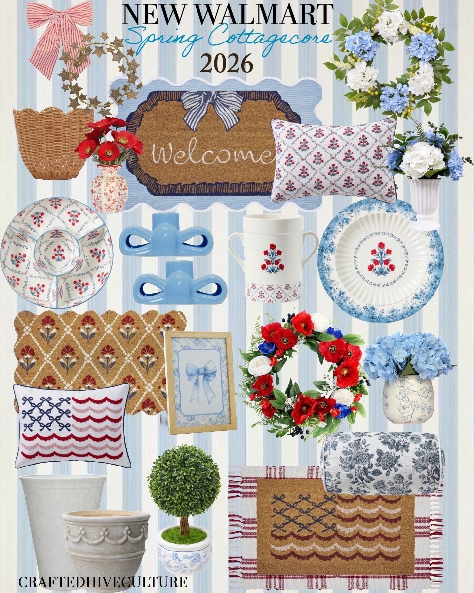 Spring cottagecore at Walmart is so good this year… think soft blues, vintage florals, woven textures, and the prettiest red accents that feel collected over time. I pulled together my favorite pieces that give that curated, thrifted look without the hunt—wreaths, pillows, layered doormats, florals, and charming kitchen details that instantly make your home feel like spring.

Everything here mixes perfectly with vintage finds, so you can style it in a way that feels intentional, not overdone. This is your sign to refresh your entryway, kitchen, or cozy corners for spring.

#ltkhome #ltkseasonal #cottagecoredecor #springdecor #walmartfinds
