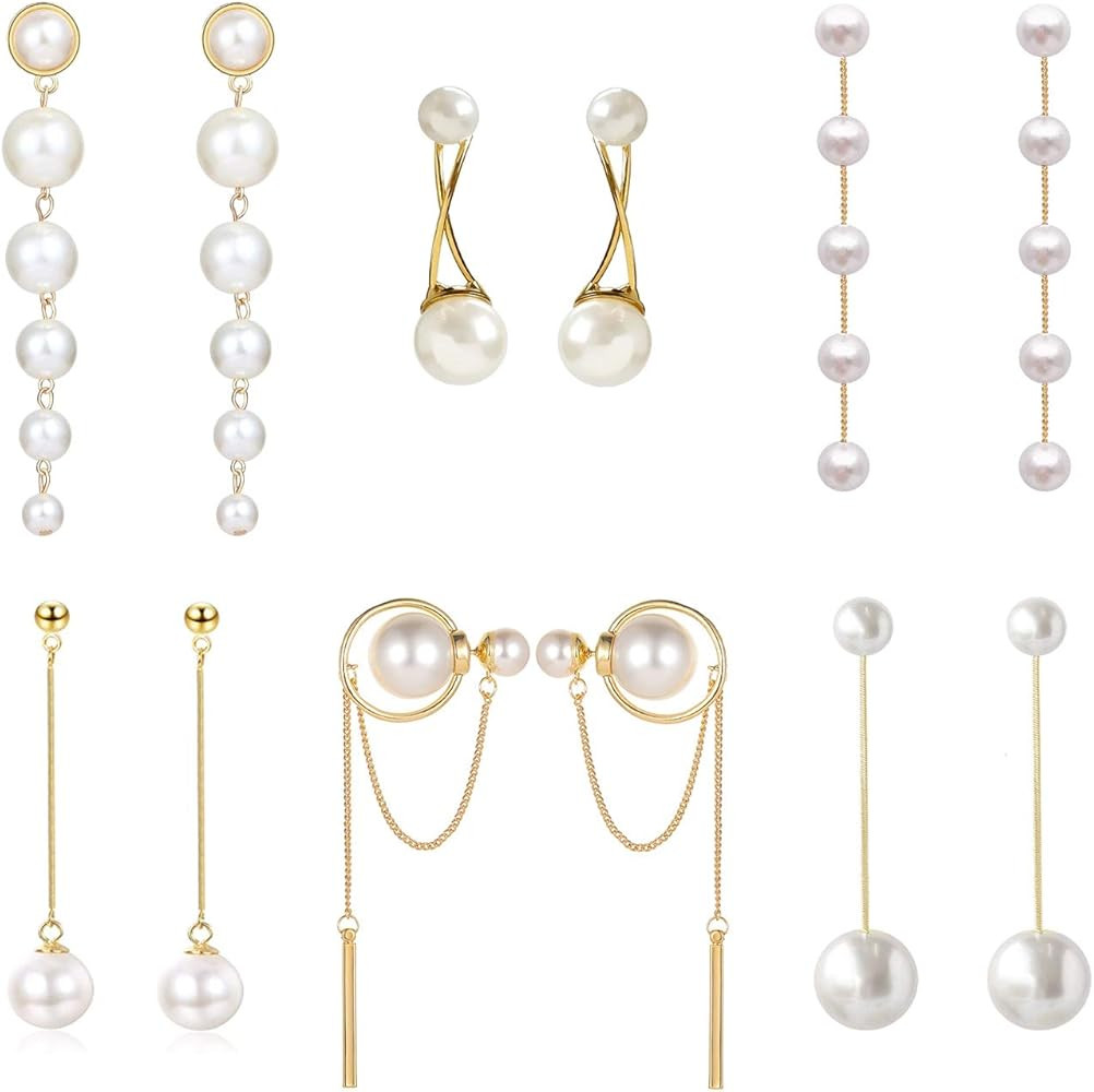 Big Simulated Pearl Long Tassel Drop Earrings for Women Double Sided Front Back Pearl Earrings Cr... | Amazon (US)