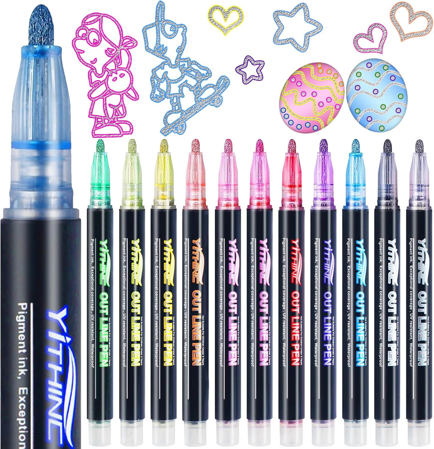 Outline Shimmer Markers, Easter Basket Essentials Stuffers, 12 Glitter Metallic Coloring Gel Pens... | Amazon (US)