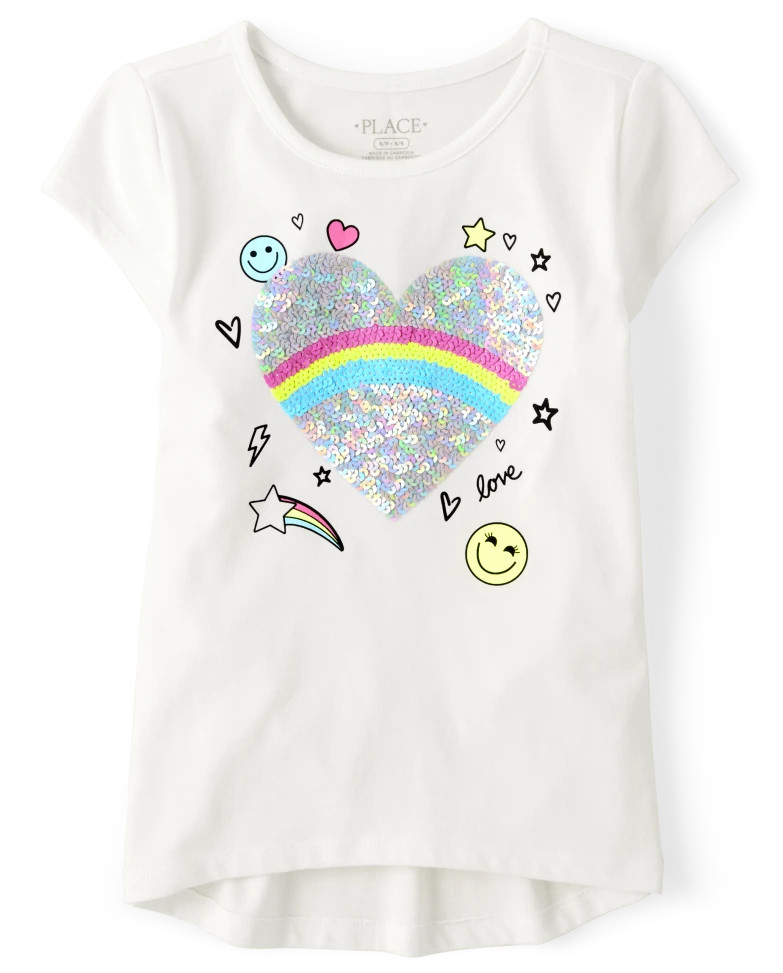 Girls Sequin Heart High Low Top - simplywht | The Children's Place