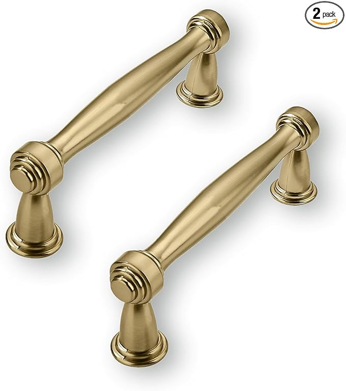 Solid Heavy Duty 2 Pack 3 Inch Hole Center Brushed Brass Cabinet Pulls Kitchen Cabinet Hardware K... | Amazon (US)