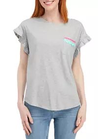 Crown & Ivy™ Women's Short Sleeve Ruffle Pocket T-Shirt | Belk