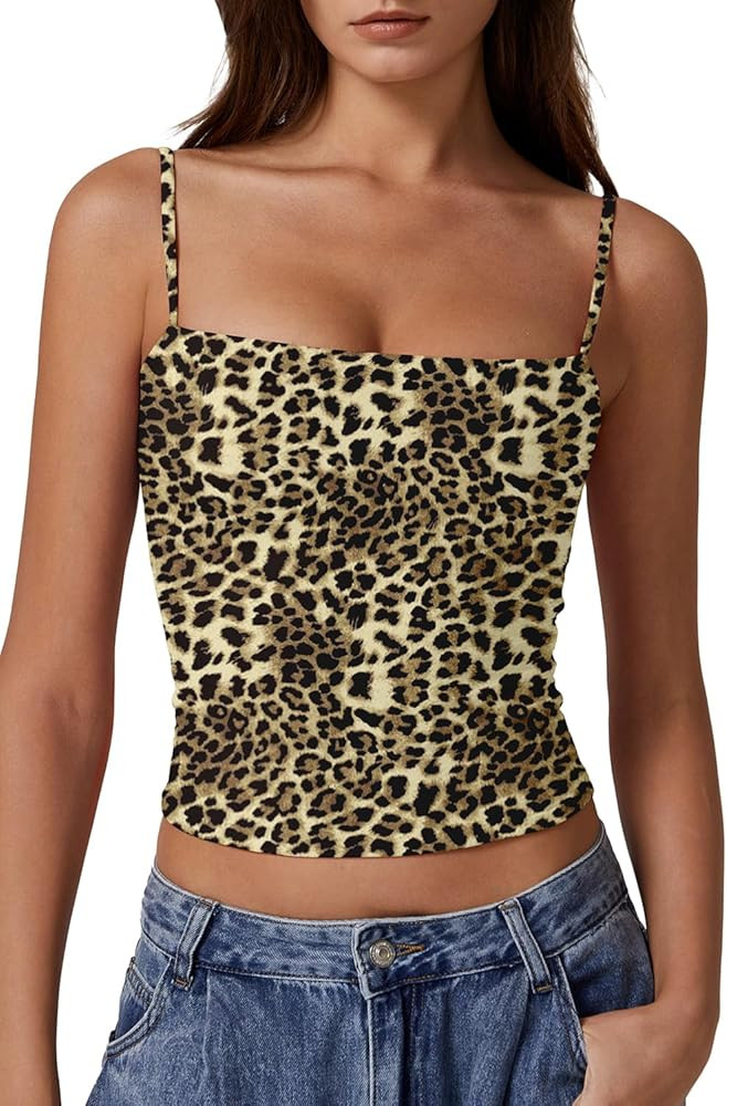 QINSEN Women's Double Lined Basic Tank Top Adjustable Spaghetti Straps Sleeveless Camisole Shirts | Amazon (US)