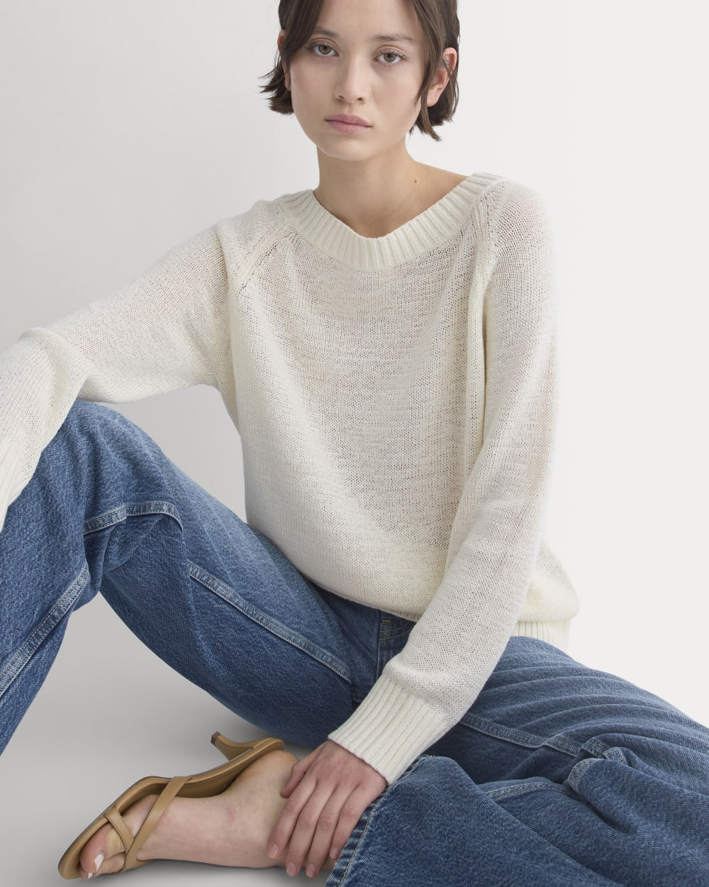 Wide-Neck Crew Sweater in Tape Yarn | Bone | Everlane