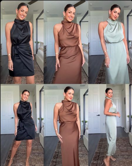 Three similar style dresses (and one two piece outfit) to wear as a cocktail dress or a wedding guest dress. All run TTS. Wearing a medium. 

Amazon fashion, Amazon dress, Amazon wedding guest dress  

#LTKunder50 #LTKwedding #LTKcurves