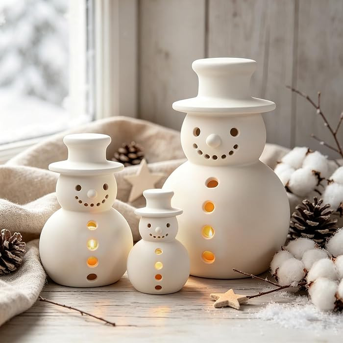 3 Set Christmas Terracotta Snowman Figurines Decor Winter Home Table Decors | Amazon (US)