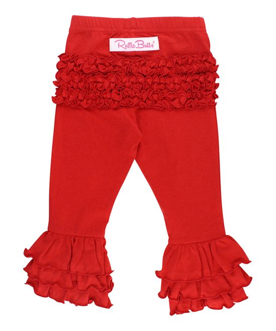 RuffleButts Girls' Casual Pants Red - Red Ruffle Slim Pants - Infant, Toddler & Girls | Zulily