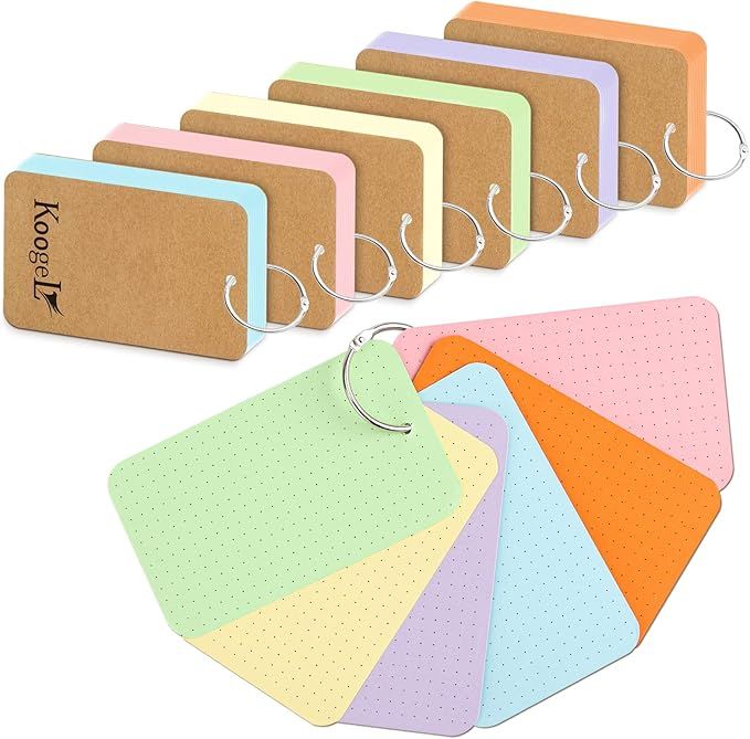 Koogel 300 PCS Dotted Index Cards, 3" x 5" Study Cards Assorted Colors Notecards on Ring Flash Ca... | Amazon (US)