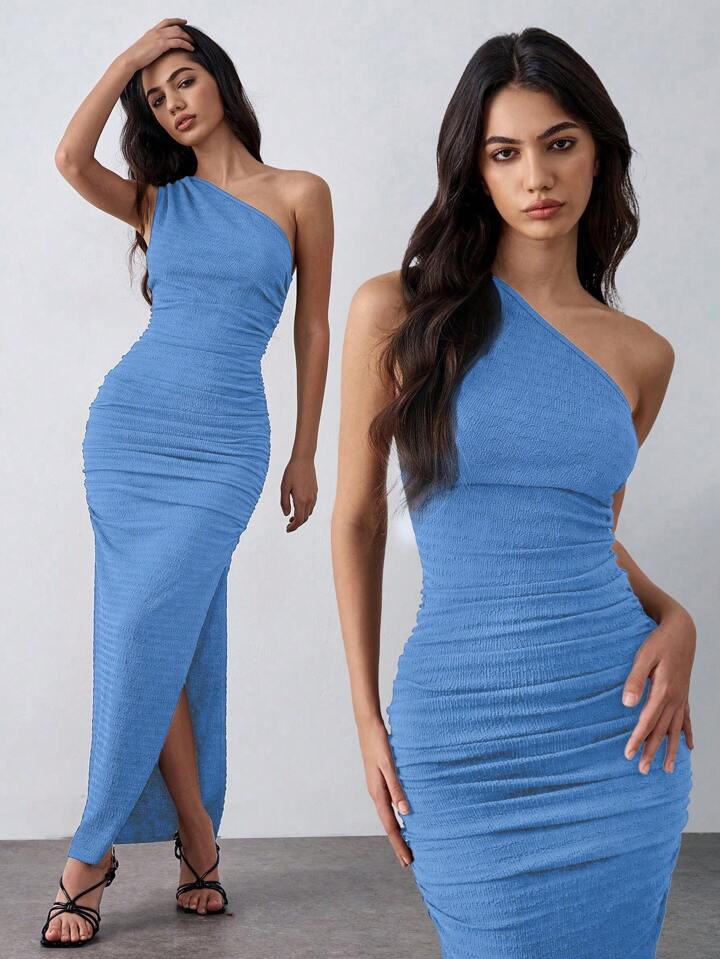 Lumivelle Abito Elasticizzato A Maglia Con Texture, Abito Aderente In Colore Caffè, Abito Aderente Senza Maniche | SHEIN