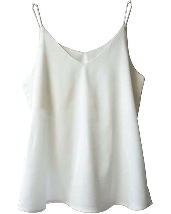Wantschun Womens Silk Satin Camisole Cami Plain Strappy Vest Top T-Shirt Blouse Tank Shirt V-Neck... | Amazon (US)
