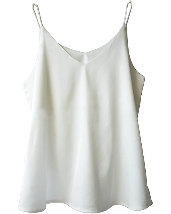 Wantschun Womens Silk Satin Camisole Cami Plain Strappy Vest Top T-Shirt Blouse Tank Shirt V-Neck... | Amazon (US)
