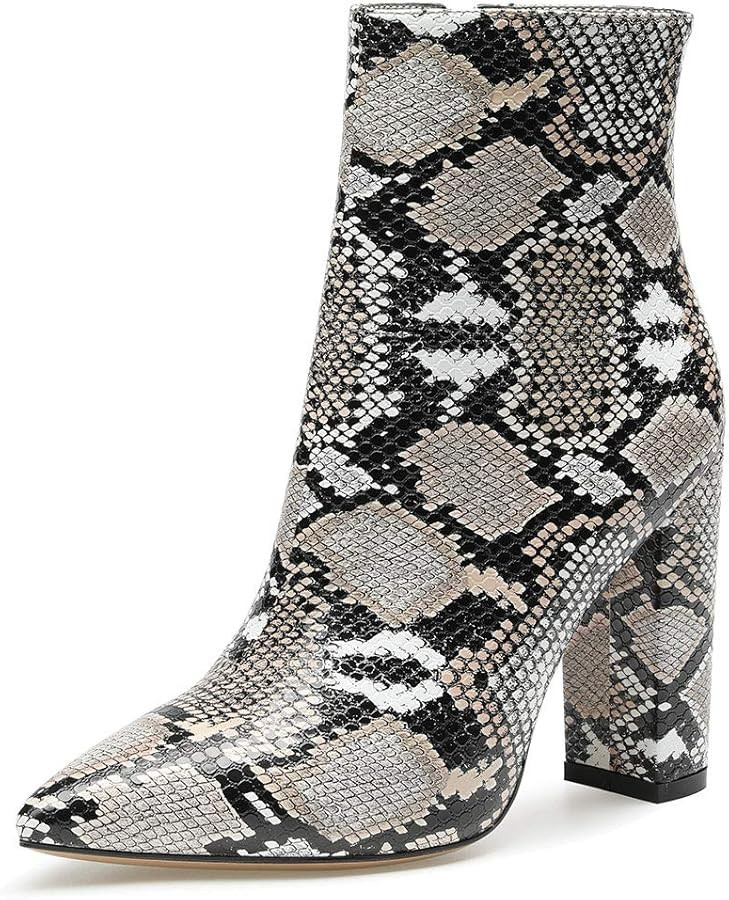 Castamere Womens High Block Heels Ankle Boots Pointed Toe Slip-on Boot with Zipper 10CM Heels | Amazon (US)