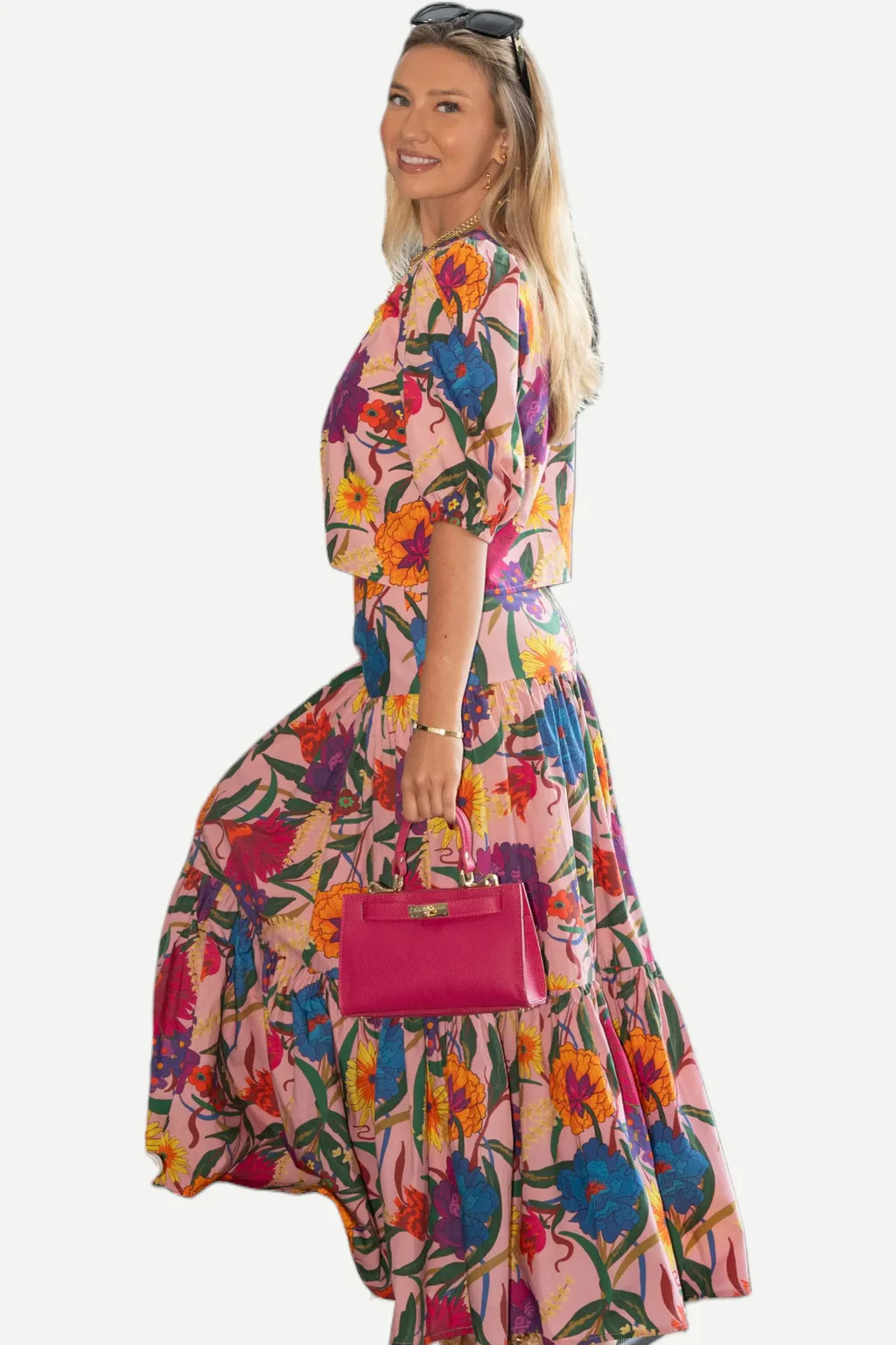 La Vida Riley The Brenn, Maxi Skirt in Fuchsia Floral | MONKEES OF THE VILLAGE