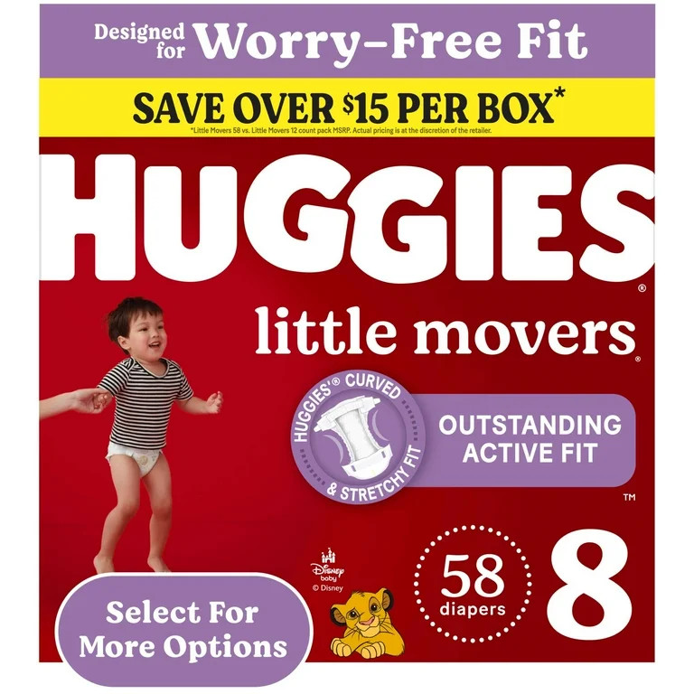 Huggies Little Movers Pañales para Bebé, Talla 8 (46+ Lb), Paquete de 58 (Seleccione para Más) | Walmart (US)