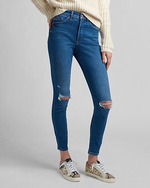 High Waisted Ripped Supersoft Skinny Jeans | Express
