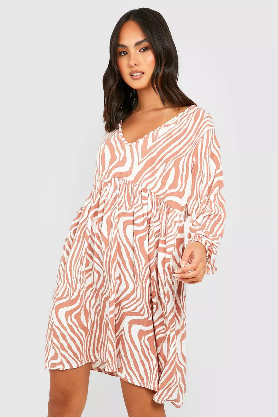 Zebra Plunge Smock Dress | Boohoo.com (US & CA)