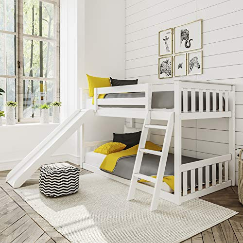 Max & Lily Twin over Twin Low Bunk Bed with Slide, White | Amazon (US)