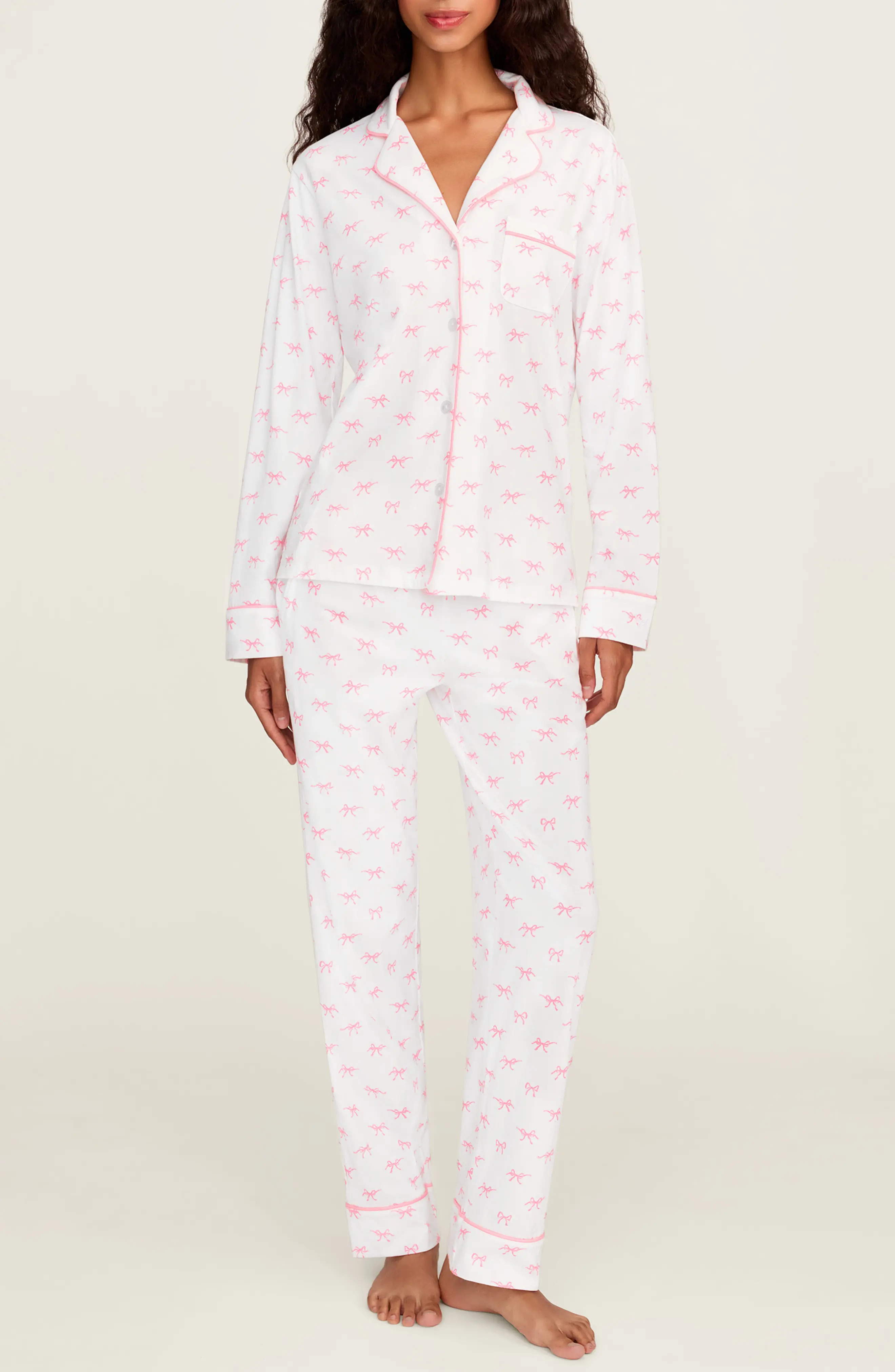 Petite Plume Bows Classic Pima Cotton Pajamas (Women) | Nordstrom | Nordstrom