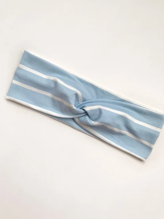 Blue & White Stripe Turban Headband | Etsy (US)