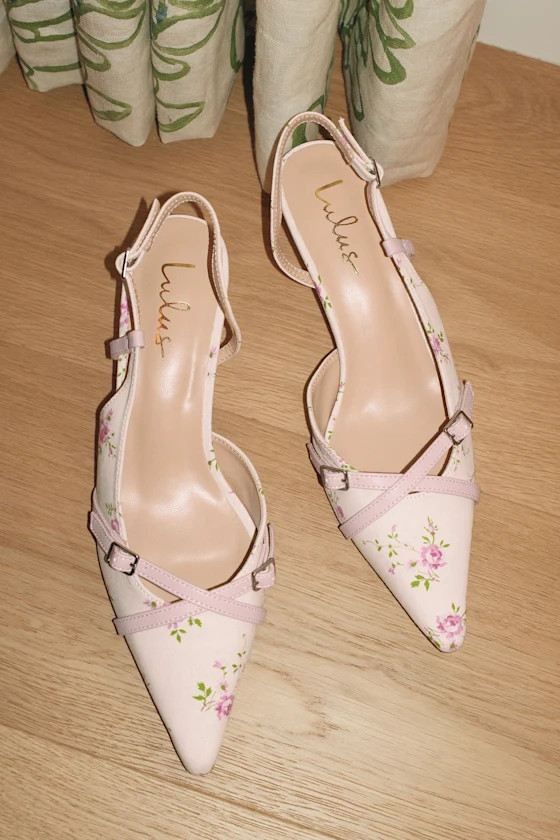 Marinette Lilac Floral Pointed-Toe Kitten Heel Pumps | Lulus