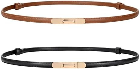 XZQTIVE 2 Pack Skinny Belt for Women Thin Waist Belt Adjustable Leather Belt for Dress Pants with... | Amazon (US)