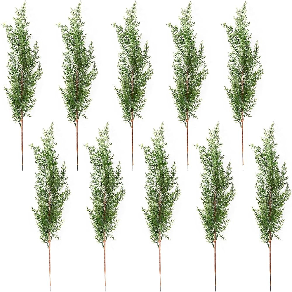 INIFLM 10Pcs Artificial Cypress Branches,16.5in Faux Long Stem Cedar Sprigs Fake Greenery Pine Pi... | Amazon (US)