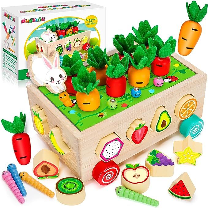 Montessori Toys for 2,3,4 Year Old Baby Boys and Girls, Carrots Harvest Game, Wooden Shape Sortin... | Amazon (US)