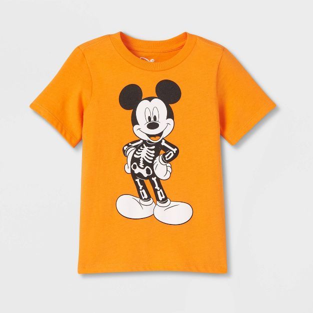 Toddler Boys' Mickey Mouse Skeleton Printed T-Shirt - Orange | Target