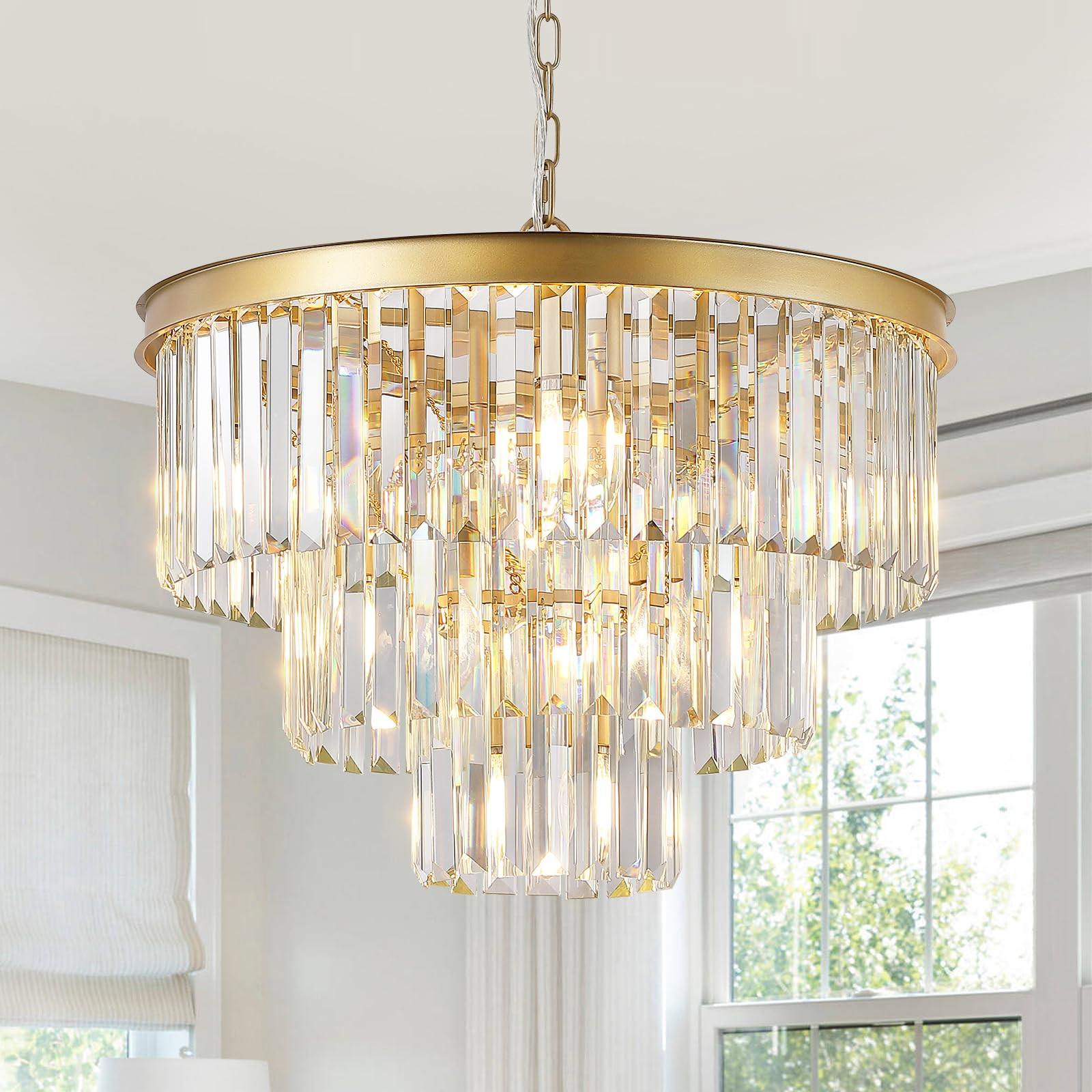 Modern Crystal Chandeliers,Gold 20” Round Chandeliers for Dining Room 3 Tiers 7 Lights Luxury K... | Amazon (US)