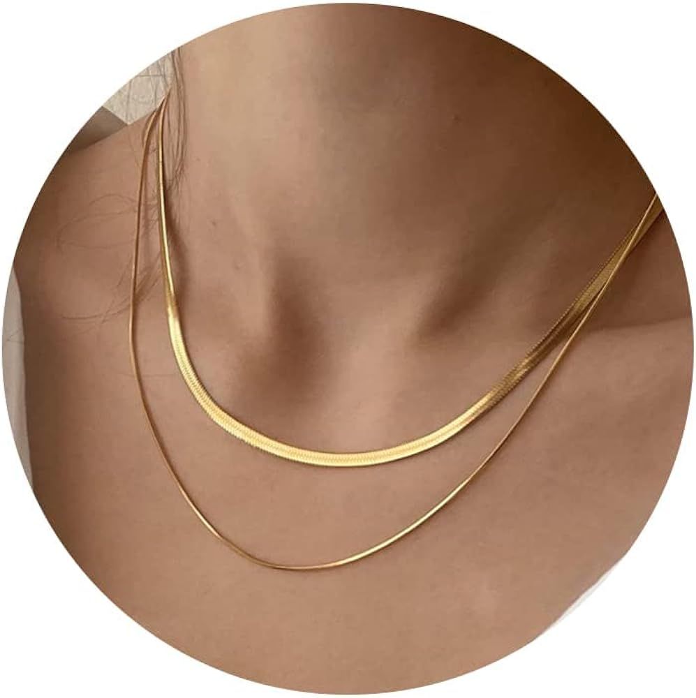 CHESKY 14K Gold/Silver Plated Snake Chain Necklace Herringbone Necklace Gold Choker Necklaces for... | Amazon (US)