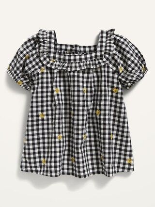 Floral-Embroidered Gingham Ruffled Short-Sleeve Top for Toddler Girls | Old Navy (US)