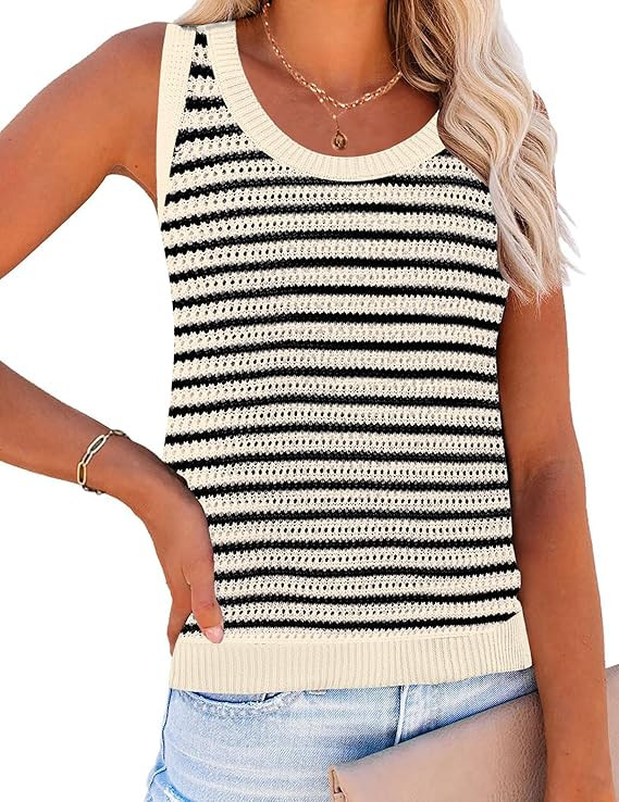 Zeagoo Womens Summer Crochet Sleeveless Sweater Vest Round Neck Hollow Out Knit Tank Tops Casual ... | Amazon (US)