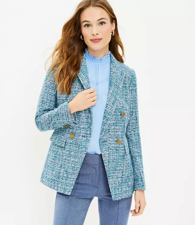 Petite Tweed Double Breasted Blazer | LOFT
