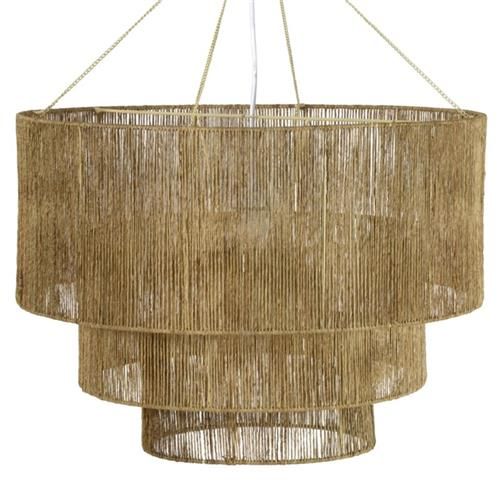 Woven Coastal Beach Natural Brown Jute Rope Wrapped 3 Tier Chandelier | Kathy Kuo Home