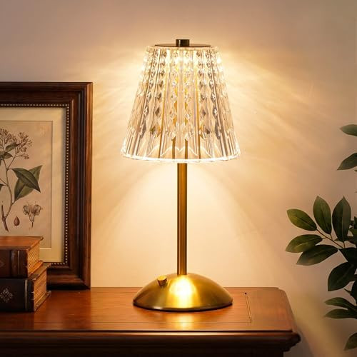 Nusogon Rechargeable Cordless Table Lamp, Touch Control Crystal Desk Lamp with 3500mAh Battery, 3 Color Dimmable LED Small Lamp for Bedroom Bedside Restaurant Kitchen Home Decor | Amazon (US)
