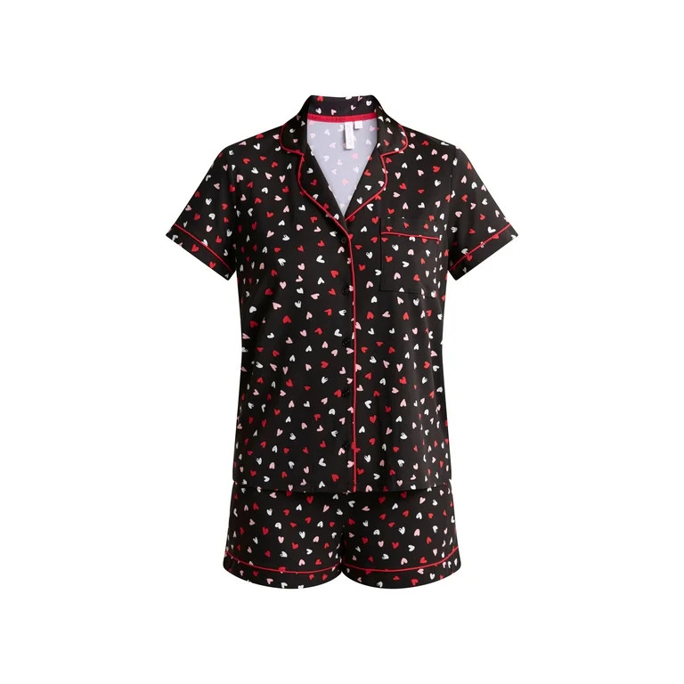 Joyspun Women’s and Women’s Plus Knit Notch Collar Top and Shorts Pajama Set, 2-Piece, Sizes ... | Walmart (US)