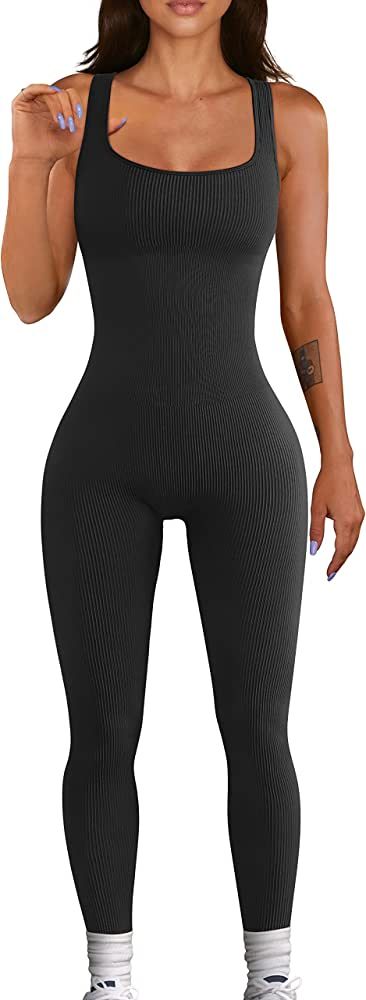 OQQ Women's Yoga Ribbed One Piece Tank Tops Rompers Sleeveless Exercise Jumpsuits | Amazon (US)