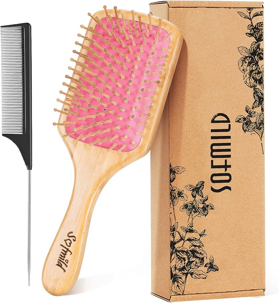 Sofmild Hair Brush-Natural Wooden Bamboo Brush and Detangle Tail Comb Instead of Brush Cleaner To... | Amazon (US)