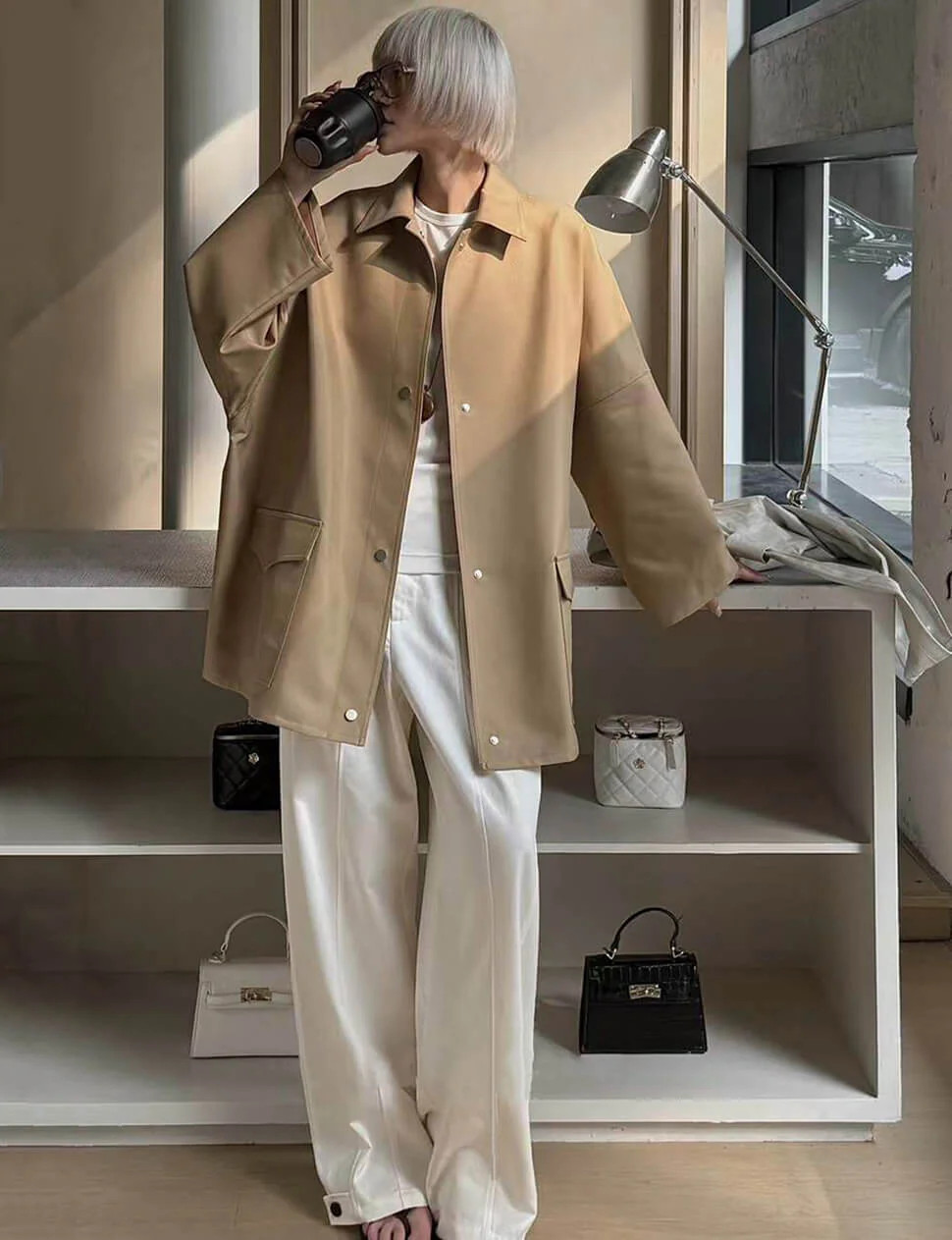 Tan Oversized Twill Jacket | Pixie Market