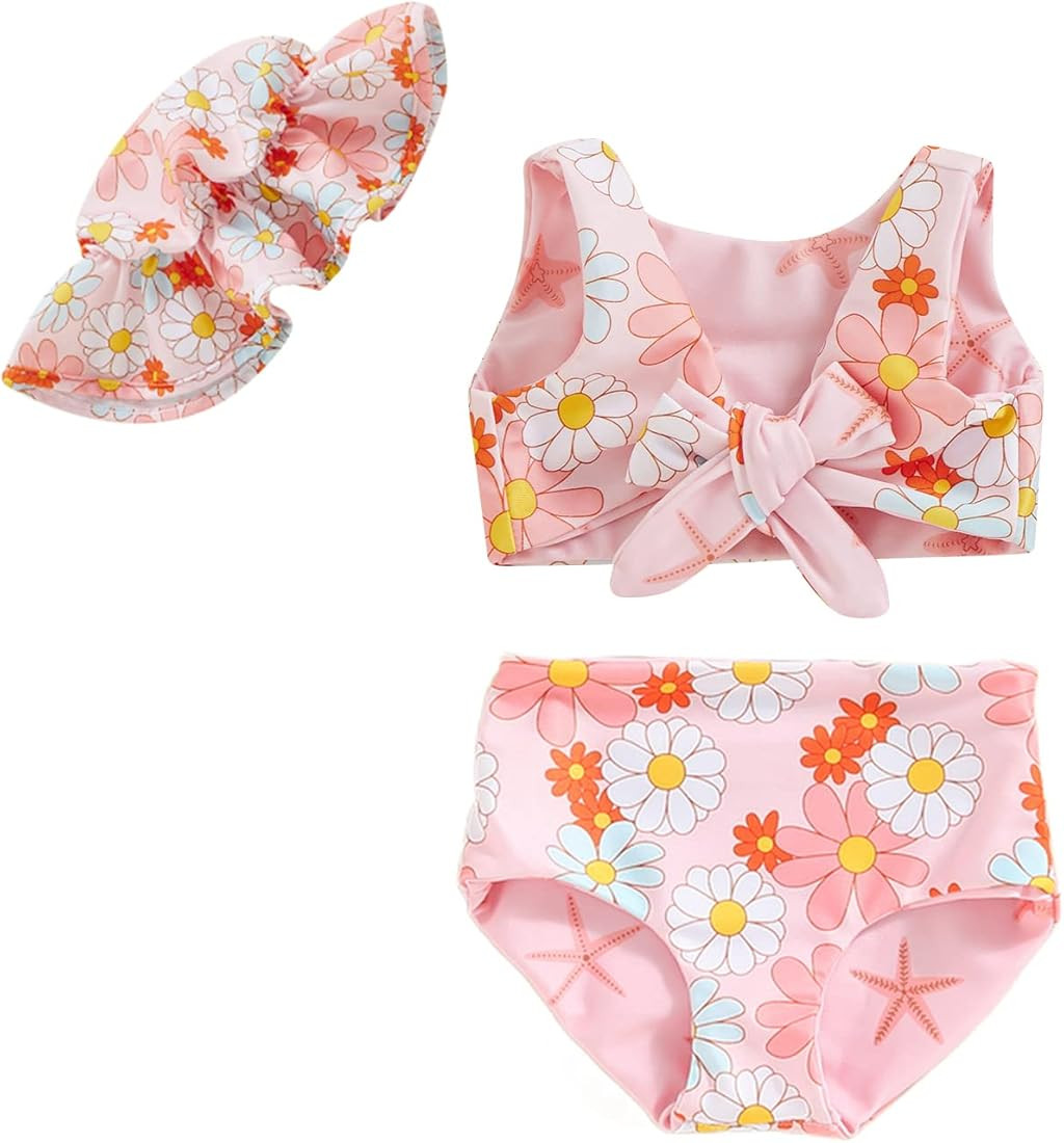 Toddler Baby Girls Two Piece Swimsuit Bikini Sleeveless Floral Heart Print Two Sided Swimwear Bac... | Amazon (US)