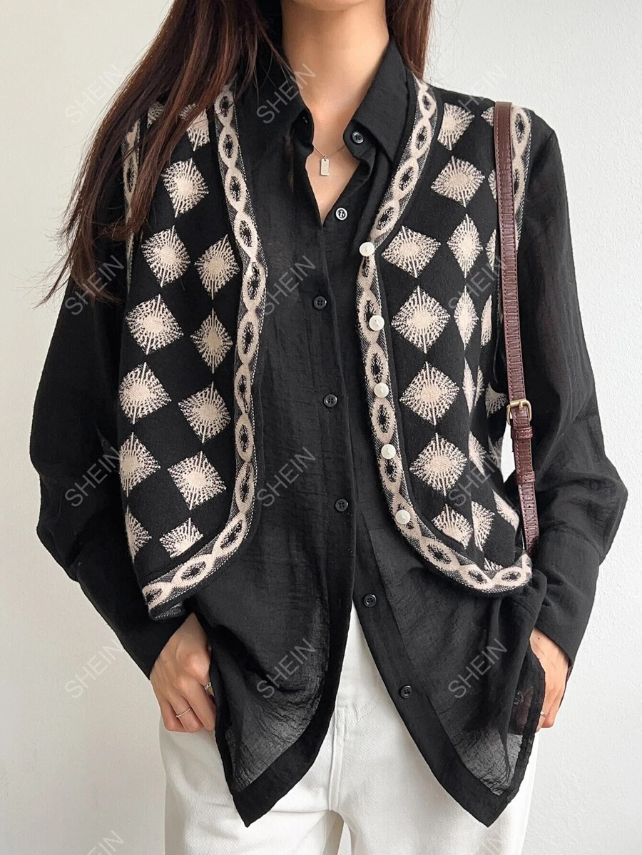 DAZY Argyle Pattern Sweater Vest Without Blouse | SHEIN