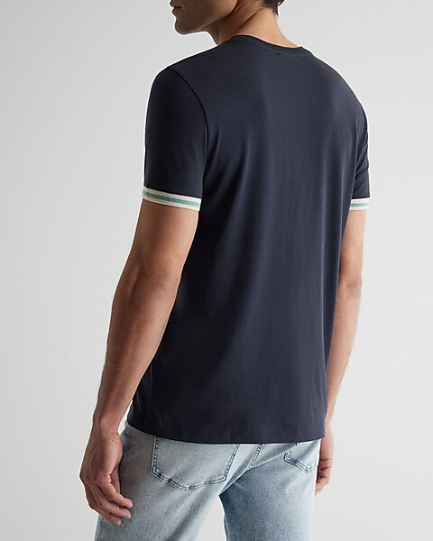 Striped Cuff Perfect Pima Cotton T-Shirt | Express
