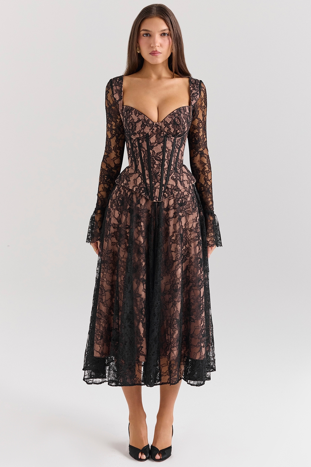 black lace corset midi dress - sale | House of CB