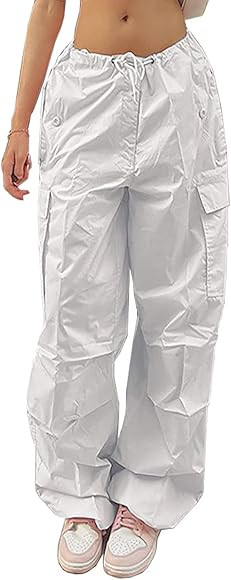Xineicy Parachute Pants for Women Drawstring Baggy Cargo Pants Y2K Trouser Low Rised Jogger Sweat... | Amazon (US)