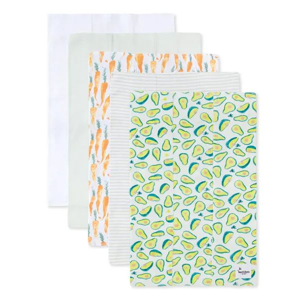 Carrots & Avocados Organic Baby Burp Cloths 5 Pack | Burts Bees Baby