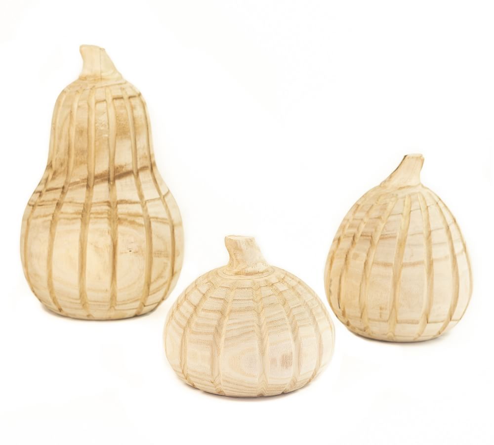 Natural Wood Pumpkins, Set of 3 | Pottery Barn (US)