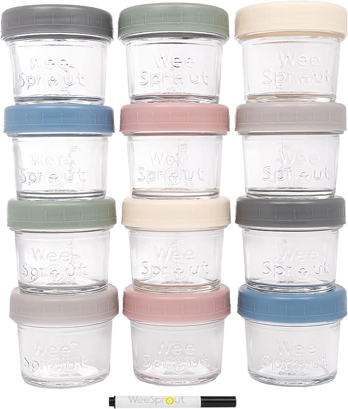 WeeSprout Glass Baby Food Storage Jars w/Lids (4 oz, 12 Pack Set) Snack, Puree, Reusable Small Co... | Amazon (US)