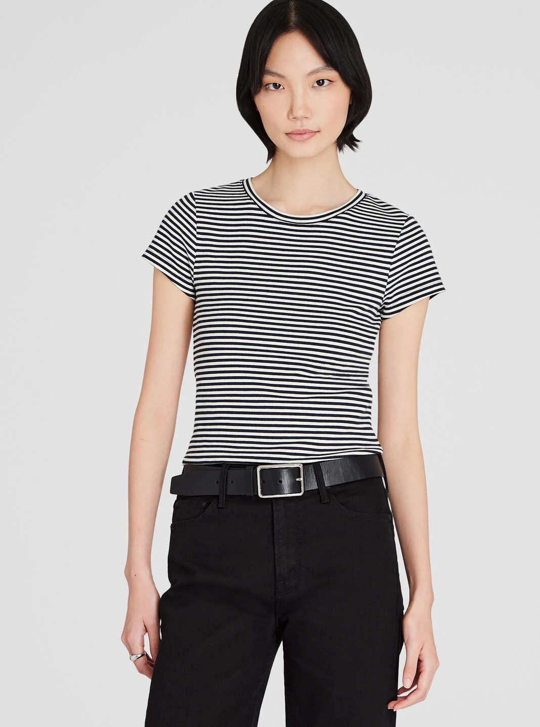 Club Monaco Striped Bowee Tee - Black & White Stripe - L | Club Monaco (Global)